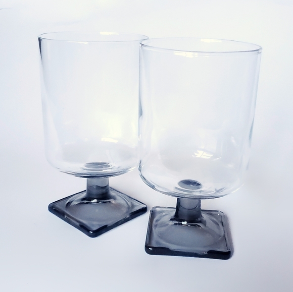 Nordic Midnight Glasses, Vintage Federal Glass, Smoke Grey Square Base, MCM 60s - Picture 6 of 6